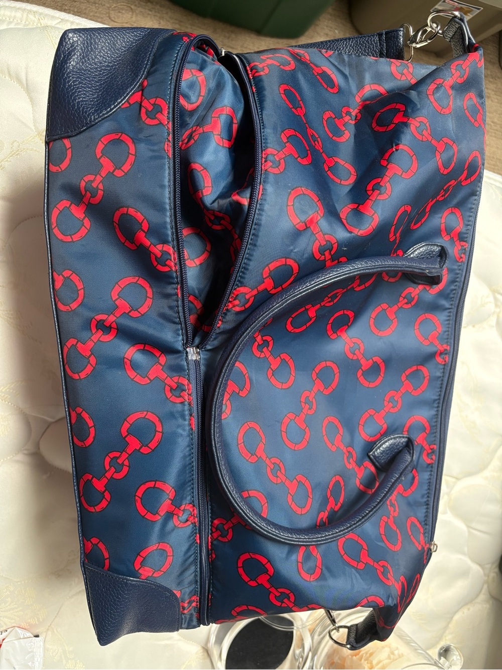 Toss Designs Extra Large Navy Blue and Red Chain link Canvas Tote